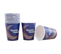 Heku Ramadan Mubarak - Bicchieri di carta usa e getta, 0,25 l, confezione da 10, ecologici e festivi, adatti per bevande calde e fredde, adatti per feste Ramadan