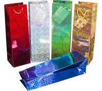 HEKU Sacchetti colorati per bottiglie con rivestimento ologramma, 10 pezzi, 5 colori (rosso, argento, verde scuro, oro, blu scuro), 33 x 10 x 9 cm, ideali per vino e alcolici, ecologici e