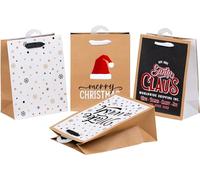 HEKU Set di 24 sacchetti regalo natalizi in carta, 4 diversi motivi, finitura a caldo e goffratura, dimensioni pratiche (23 x 18 x 10 cm), ecologici e riutilizzabili