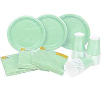 HEKU Set usa e getta, 120 pezzi, in menta, adatto per 30 ospiti, con piatto di carta, bicchieri da festa (0,25 l) e tovaglioli (33 x 33 cm), ideale per feste, barbecue, compleanni e matrimoni