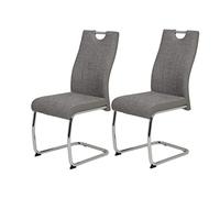 Hela Tische, Alina - Set di 2 sedie cantilever in tessuto di colore grigio, struttura tubolare a sezione circolare in metallo cromato, schienale con impugnatura