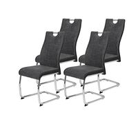 Hela Tische, Alina - Set di 4 sedie cantilever in tessuto grigio antracite, struttura tubolare a sezione circolare in metallo cromato, schienale con impugnatura