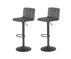 Hela Tische Amanda Set di 2 sgabelli da bar, con rivestimento effetto velluto di colore grigio e struttura di colore grigio, girevoli a 360°, dotati di base a tromba e funzione di sollevamento