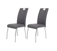 Hela Tische, Andrea - Set di 2 sedie per sala da pranzo, rivestimento in similpelle di colore grigio, struttura tubolare a sezione circolare, finitura cromata, 100 x 43 x 64 cm