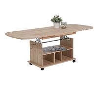 Hela Tische, Babsi - Tavolino funzionale da divano, materiale a base di legno rivestito in melammina, rovere Sonoma, regolabile in altezza: 53-63 cm, allungabile: 107-157 cm, su rotelle