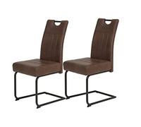 Hela Tische, Betty - Set di 2 sedie cantilever per sala da pranzo, rivestimento in microfibra di colore marrone, struttura in metallo di colore nero, schienale con foro di impugnatura
