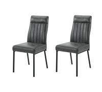 Hela Tische, Catania - Set di 2 sedie da sala da pranzo e cucina, rivestimento in microfibra color antracite, seduta confortevole, cestello a molle, gambe in tubo rotondo in metallo, portata 140 kg