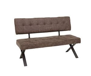 Hela Tische, Donna - Panca per Sala da Pranzo, con Schienale, Rivestimento in Softex Effetto Vintage, Marrone, Struttura in Metallo a X, Grigio Antracite, 140 x 61 x 93 cm