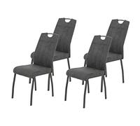 Hela Tische, Elif Set da 4 sedie da cucina/sala da pranzo, in microfibra di colore grigio antracite, struttura in metallo a 4 gambe, schienale con impugnatura, portata da 140 kg