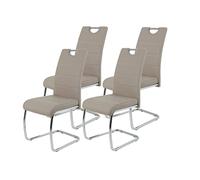 Hela Tische, Flora - Set di 4 sedie flessibili, sedia da cucina, similpelle marrone cappuccino, maniglia integrata, struttura in metallo cromato, 42 x 57 x 98 cm
