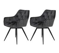 Hela Tische, Florentina Set da 2 poltroncine da cucina/sala da pranzo con braccioli, rivestimento vintage di colore grigio antracite, gambe in metallo nero, girevoli a 360°
