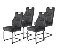 Hela Tische, Linda - Set di 4 sedie per sala da pranzo, sedia flessibile, microfibra grigio antracite, struttura in tubo tondo nero, comoda seduta a molle, portata140 kg