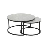 Hela Tische, Louis - Set di 2 tavolini da salotto, rotondi, in vera pietra effetto marmo, finitura lucida, colore grigio, Ø 80 + Ø 60 cm