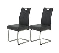 Hela Tische, Sophia Set da 2 sedie cantilever per sala da pranzo, in microfibra di colore grigio antracite, struttura in acciaio inox, comoda seduta a molle, portata da 140 kg