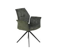 Hela Tische, Susanne - Poltroncina con braccioli in microfibra vellutata + tessuto di colore verde, struttura in metallo di colore nero, girevole a 360°, braccioli, confezione da 1 pezzo