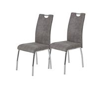 Hela Tische, Susi - Set di 2 sedie da cucina e sala da pranzo, in microfibra effetto vintage di colore grigio, impugnatura + struttura in metallo cromato