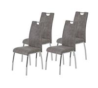 Hela Tische, Susi - Set di 4 sedie da cucina e sala da pranzo, in microfibra effetto vintage di colore grigio, impugnatura + struttura in metallo cromato