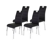 Hela Tische, Susi - Set di 4 sedie per sala da pranzo, rivestimento in similpelle di colore nero, impugnatura incorporata, struttura in metallo cromato, 43 x 61 x 98 cm