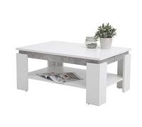 Hela Tische, Tim - Tavolino da divano, materiale a base di legno rivestito in melammina, bordo colorato, bianco/effetto cemento, grande ripiano, 90 x 60 x 41 cm
