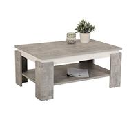 Hela Tische, Tim - Tavolino da divano, materiale a base di legno rivestito in melammina, bordo colorato, effetto cemento/bianco, grande ripiano, 90 x 60 x 41 cm