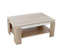 Hela Tische, Tim - Tavolino da divano, materiale a base di legno rivestito in melammina, bordo colorato, rovere Sonoma/bianco, grande ripiano, 90 x 60 x 41 cm