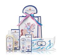 Helan, Linea Bimbi - Set Bagnetto Neonato Trio con Shampoo Bagnoschiuma Bambini e Neonato con Olio di Mandorle Dolci 250ml + Amido di Riso Bagnetto Neonato con Aloe Vera 75gr + Salviette Neonato 60 Pz
