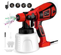 Helangel Spruzzatore per vernice, 800 W, 1400 ml, pistola a spruzzo HVLP con 4 ugelli e 3 modelli, pistola a spruzzo elettrica portatile, per interni ed esterni, armadi, recinzioni, soffitti, rosso