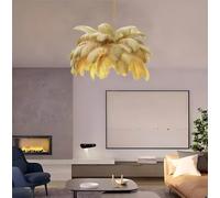 HELCEKOU Lampadario a Forma di Piuma, Paralume in soffice Cammello, Moderno, a LED, 6 luci, 4500K, plafoniera Naturale, per Soggiorno, Camera da Letto, Bambini, Arredamento Creativo, φ-85 cm