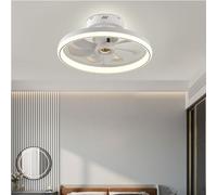 HELCEKOU Ventilatore da soffitto con Luce LED dimmerabile, 3 Colori, 6 velocità, Silenzioso con Telecomando, in Acrilico, per Camera da Letto, Soggiorno, Studio, Bianco e Blu, 50 cm (Bianco)
