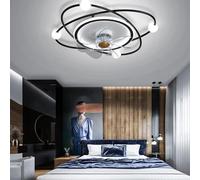 HELCEKOU Ventilatore da soffitto con Luce LED silenziosa da 55 cm con Telecomando, dimmerabile, per Camera da Letto, Soggiorno, Ristorante, Oro e Nero (Nero)