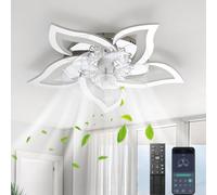 HELCEKOU Ventilatore da soffitto Flower Smart dimmerabile con luci e Telecomando, Silenzioso, 7 Pale, Moderno Profilo Basso, Motore DC, Lampada a Incasso, Ventilatore per Camera da Letto