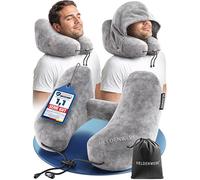 HELDENWERK® Cuscino cervicale ad aria gonfiabile, cuscino da viaggio per 5 posizioni di sonno, gonfiaggio rapido e regolabile della pressione, cuscino per il collo con cappuccio rimovibile, cuscino