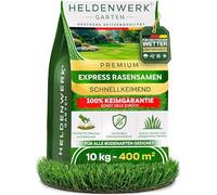 HELDENWERK® Semi per prato a germinazione rapida, estivi, 10 kg/400 m² | Sviluppato per il clima tedesco, post-semina, robusto prato sportivo e da gioco, prodotto in Germania, garanzia germinata