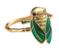 Helen de Lete Anello regolabile in argento Sterling S925 colorato con cicala dorata per donne e uomini