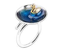 Helen de Lete Anello regolabile in argento Sterling S925 con cigno in lago blu