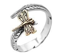 Helen de Lete Anello regolabile in argento Sterling S925 con libellula su foglia