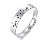 Helen de Lete Anello regolabile in argento Sterling S925 con luna e sole vista montagna tramonto e alba, Argento sterling