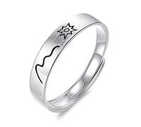 Helen de Lete Anello regolabile in argento Sterling S925 con luna e sole vista montagna tramonto e alba, Argento sterling