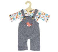 Heless 1215 Abbigliamento per Bambole in Design Wal Bobby, Set di 2 Pezzi con Salopette Grigia e Maglietta Stampata Colorata per Bambole e Animali di Peluche di Taglia 2835 Cm