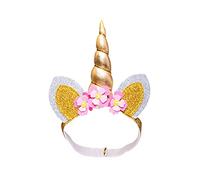 Heless 131-Fascia per Capelli per Bambole, con Corno Dorato Glitterato, Orecchie e Fiori, Taglia 35-45 cm, Colore Gold, m, 131