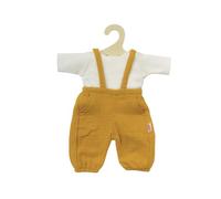Heless 1415-Vestiti 100% Cotone Biologico, Set di 2 Pezzi con Salopette in Giallo Miele e Maglietta Bianca per Bambole e Peluche di Dimensioni 28-35 cm, Colore Yellow, Green, 1415