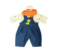 Heless 2115 - Set di Vestiti per Bambole a Forma di Dinosauro, 3 Pezzi, con Salopette, Maglietta e Foulard, Dimensioni 35 - 45 cm, Tinta Unita, Multicolore