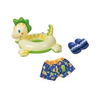 Heless 22 - Set da Nuoto per Bambole, Design Dino, 3 Pezzi con Pantaloni da Bagno, Ciabatte da Bagno e Anello da Nuoto, Dimensioni Circa 35 - 45 cm, per Il Divertimento del Bagno nelle Calde giornate