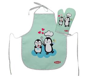Heless 223 Oven Glove and Apron for Children in Penguin Dots Design, Washable, A