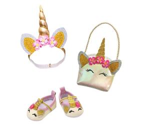Heless 231 - Puppenzubehör im Design Glitzer-Einhorn, 3-teiliges Accessoire Set