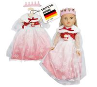 Heless 2680 - Vestito da Bambola Principessa d'inverno Lumi in Bianco e Rosa, con Corona e Mantello in Peluche, per Bambole di Dimensioni 35-45 cm