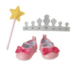 Heless 4301 - Accessori per Bambole con Il Design della Principessa Lillifee, Set di Accessori da 3 Pezzi con Ballerine, Corona Glitterata e Bacchetta Magica per Bambole e Peluche da 30-34 cm