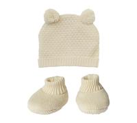 Heless 4801 - Vestiti per Bambole in 100% Cotone Biologico, Set da 2 Pezzi con Cappello con Pompon e Scarpe a Maglia in Ecru per Bambole e Peluche di Dimensioni 28-35 cm