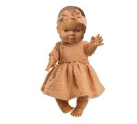 Heless 54024-Bambola Bambina con Abito in Mussola Caramello, in Cotone Biologico al 100 per Cento, Misura 34 cm, Colore Caramel, One Size, 54024