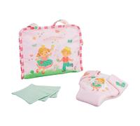 Heless 560 - Borsa fasciatoio per Bambole ''Principessa Emily'', in Rosa, con Maniglia per Il Trasporto, Pannolini di Stoffa e 3 Pezzi di Mussola